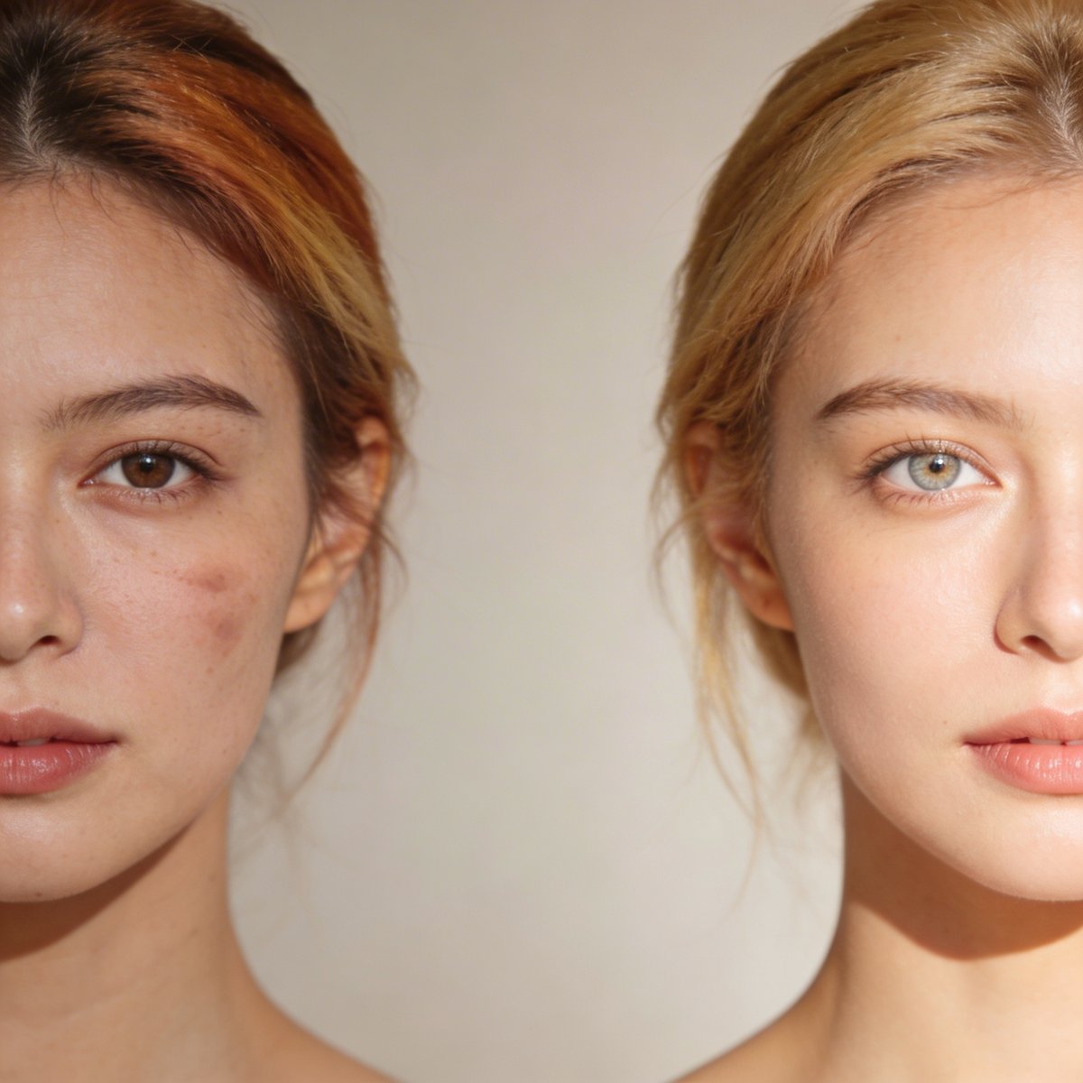 Confronto prima-dopo che mostra l'impatto di una colorazione adattata all'armocromia