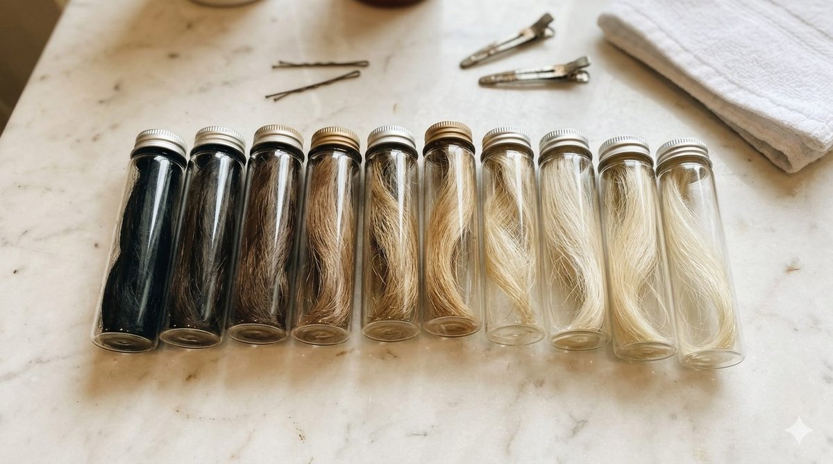 Scala visiva dei livelli di tono dall'1 al 10 con esempi di capelli naturali e sottofondi di schiarimento corrispondenti a ogni livello