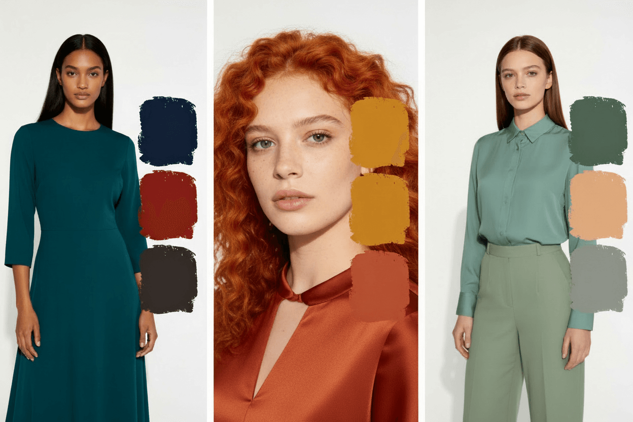 Tabella visiva comparativa dei 3 sottotipi autunno con le rispettive palette (Profondo, Caldo, Morbido)