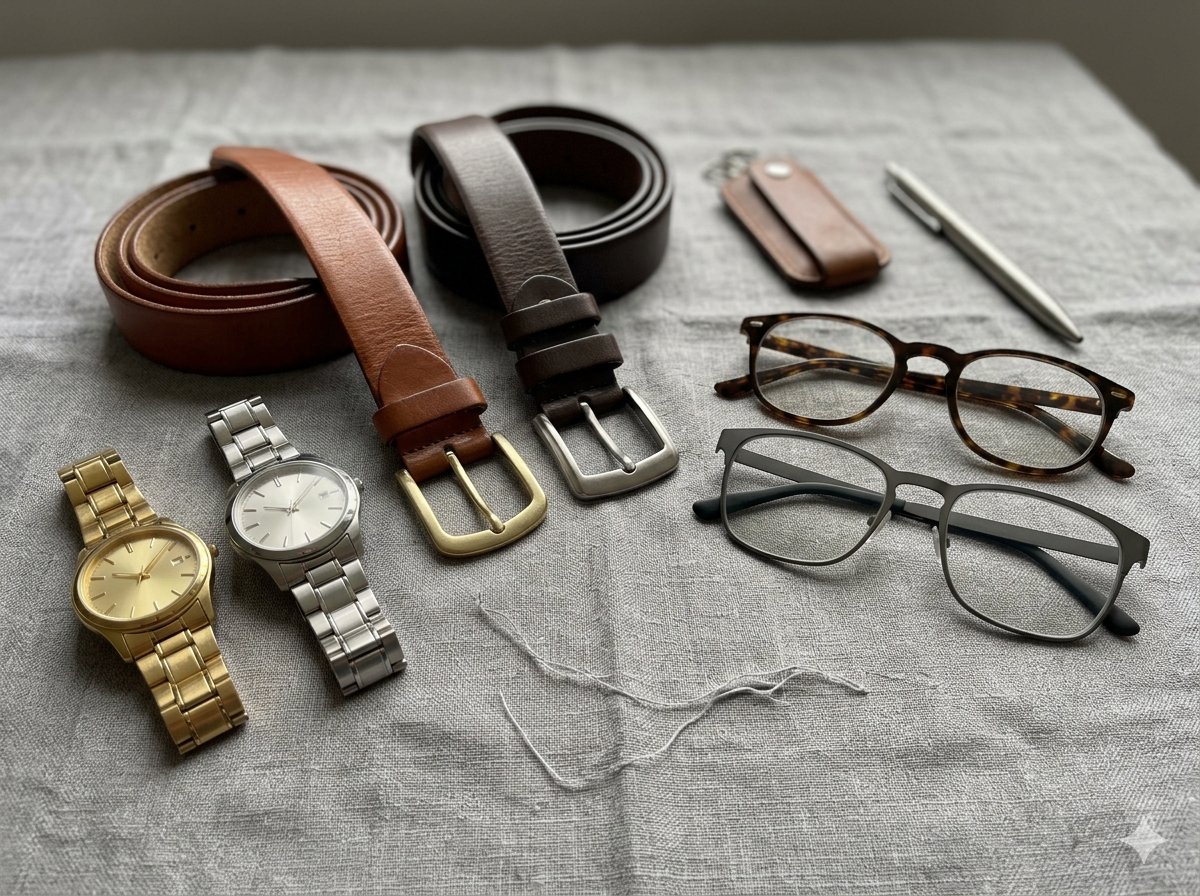 Accessori maschili in oro e argento, orologi, bracciali, gemelli, adattati ai sottotoni caldi e freddi