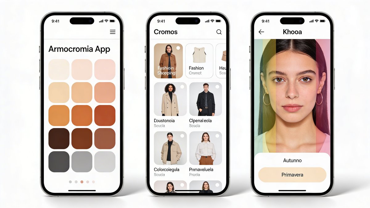 Confronto visivo delle interfacce delle app italiane Armocromia App e Khooa per un test di armocromia online gratuito
